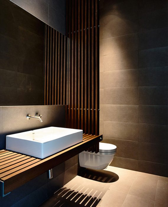 deco noir bois salle de bain moderne zen