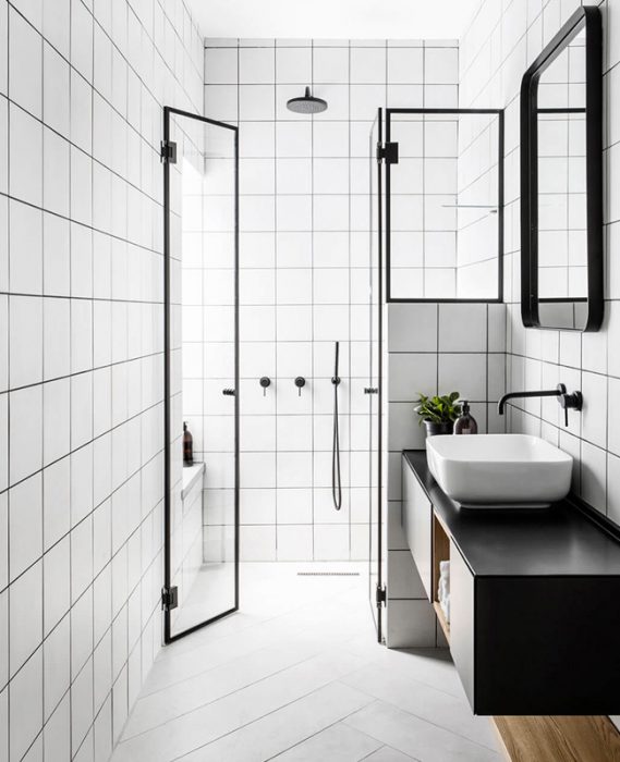 deco salle de bain minimaliste blanc noir moderne