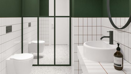 deco salle de bain vert blanc
