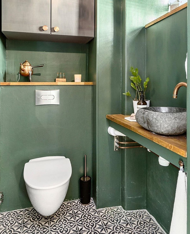 deco toilette wc vert kaki mur peinture