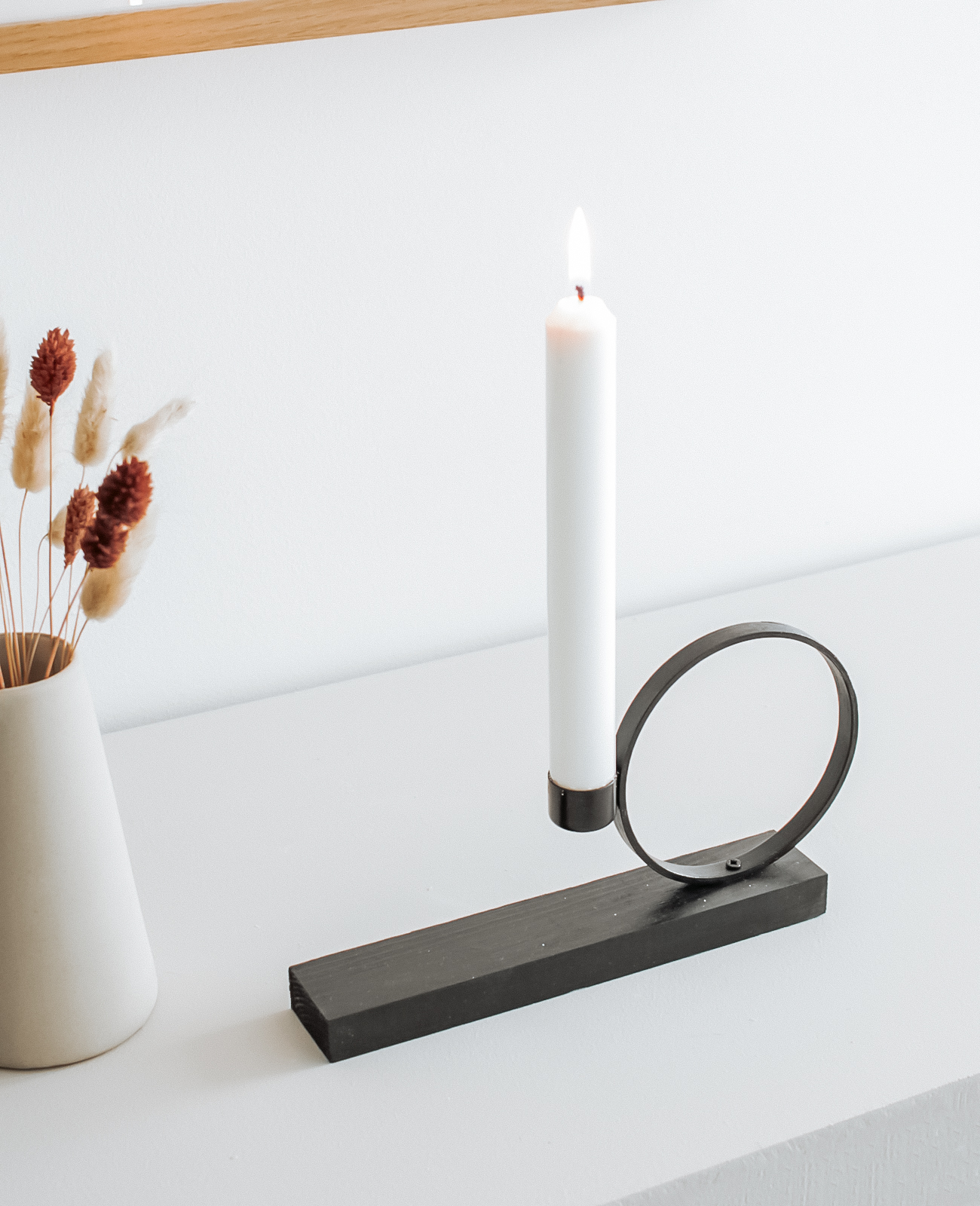 Bougeoir Métal Noir Et Argenté LivuX - Design Moderne Pour Bougies à Tige, 8x16x8 Cm