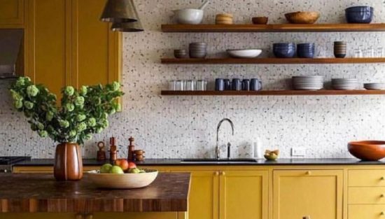 deco cuisine jaune moutarde gris