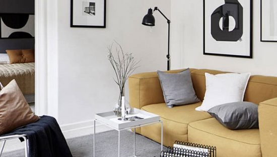 deco salon moderne jaune moutarde