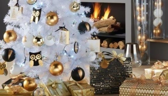 deco sapin noel blanc or