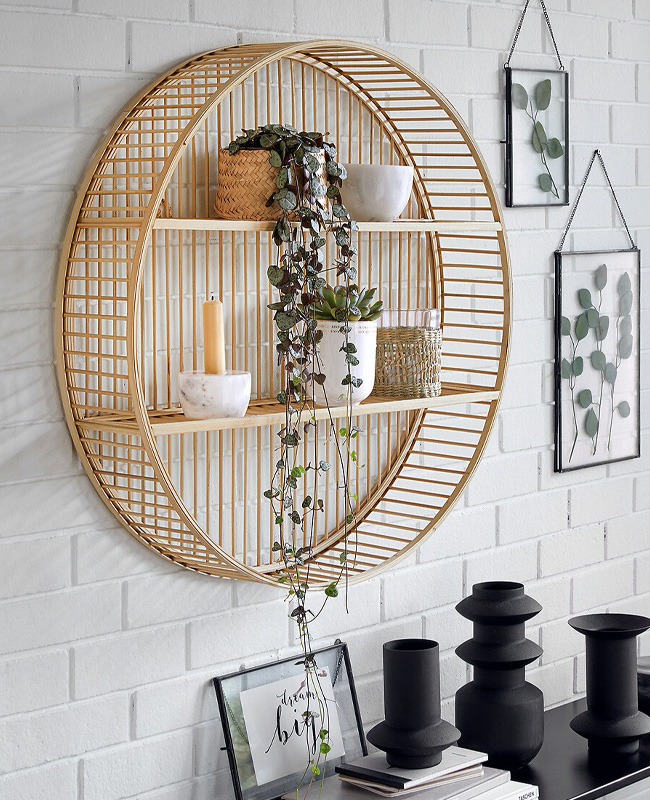 bibliotheque etagere murale ronde bambou