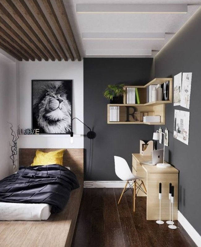deco chambre ado gris bois moderne