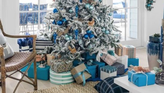 deco sapin noel bleu bois