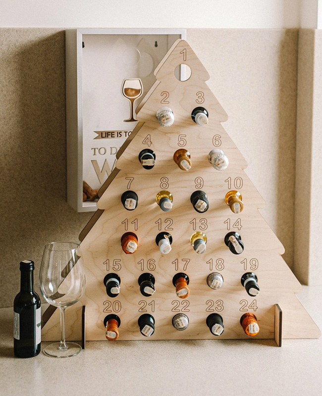 calendrier avent sapin bois bouteille