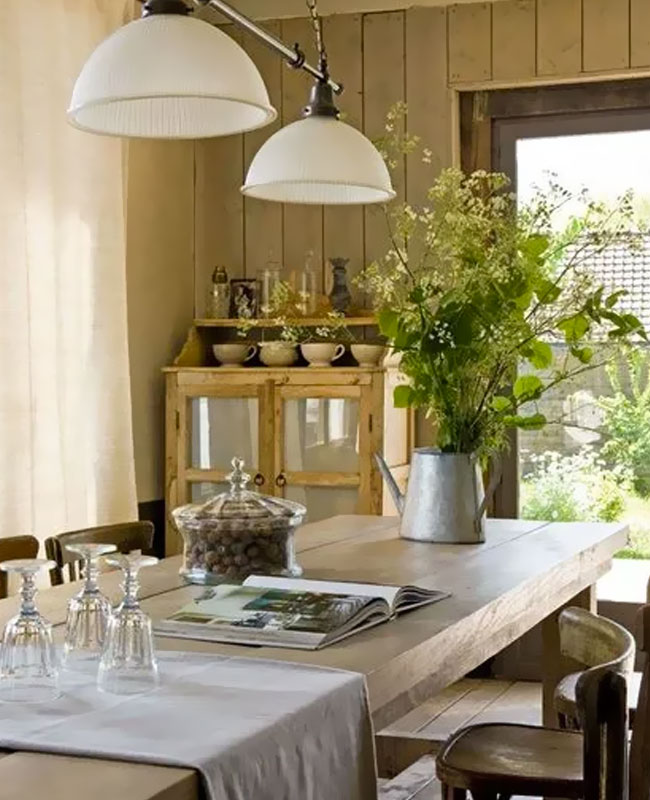 deco salle a manger campagne nature feuillages