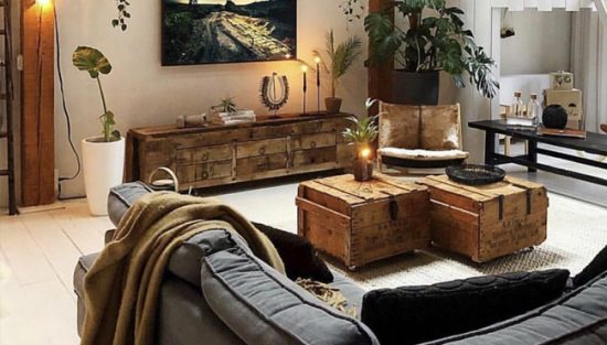 deco salon industriel bois