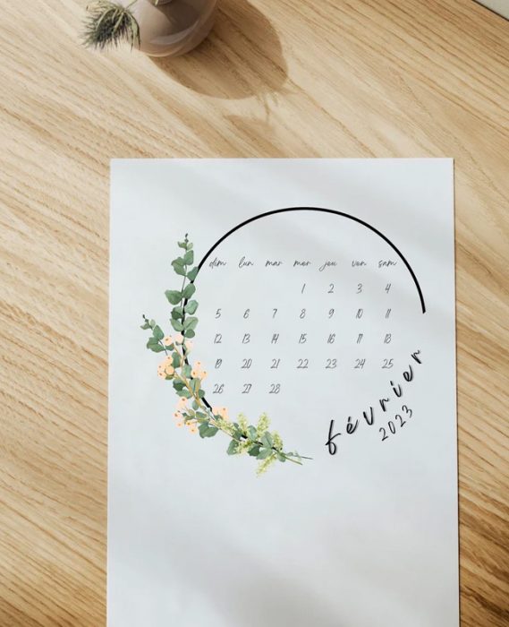 calendrier 2023 floral a imprimer printable