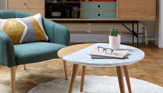 table basse marbre bois