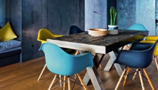 deco moderne bleu canard jaune moutarde