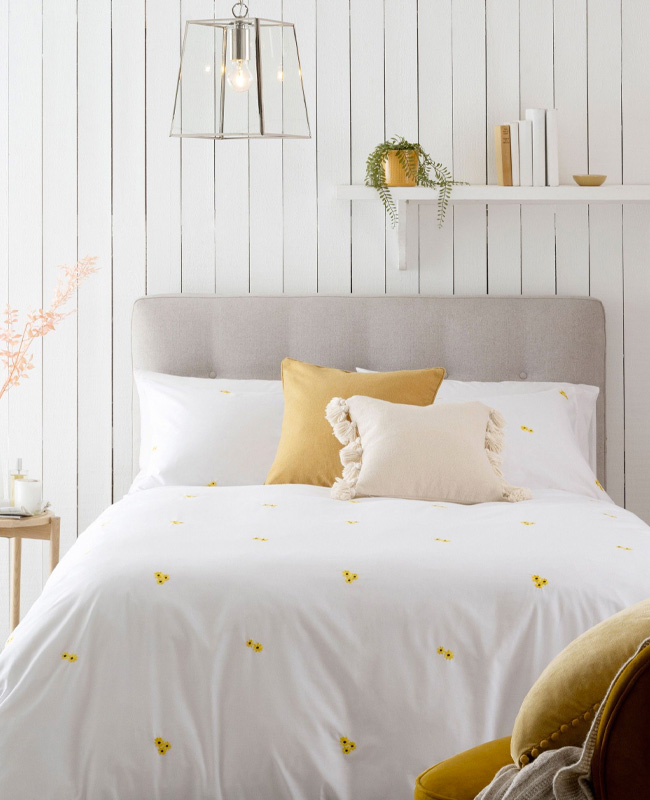 deco chambre blanc jaune minimaliste