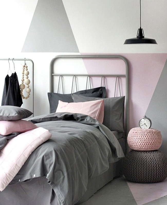 deco chambre fille moderne gris rose