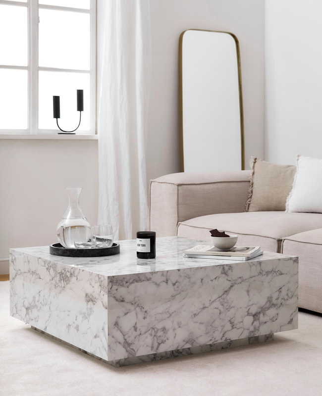 table basse marbre blanc deco salon