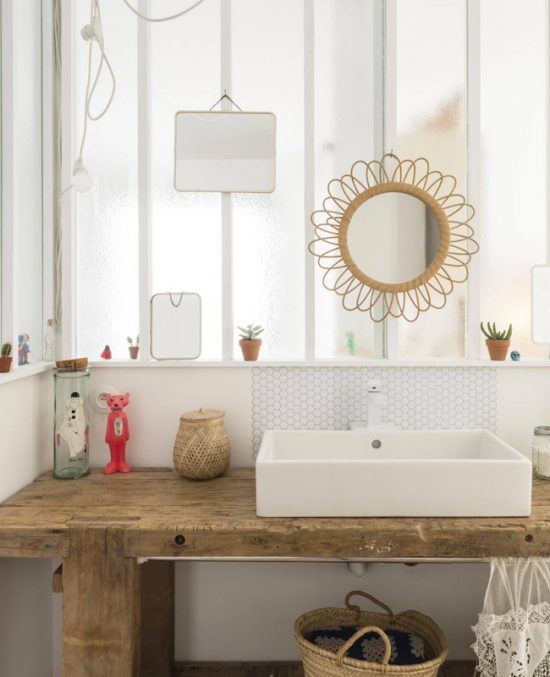 Lot De Rangements Salle De Bain En Rotin Et Bois Blanc – Style Naturel Et épuré