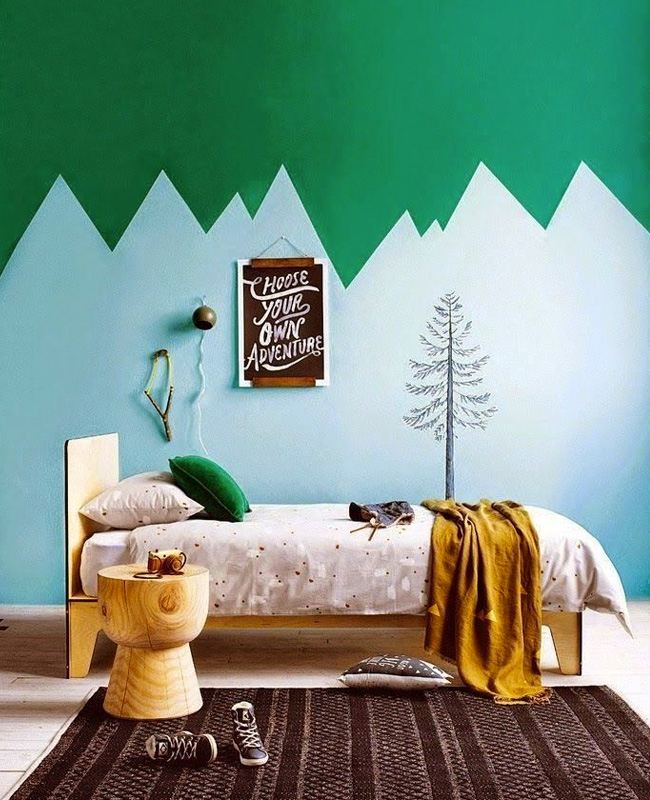 mur montagne chambre garçon bleu vert