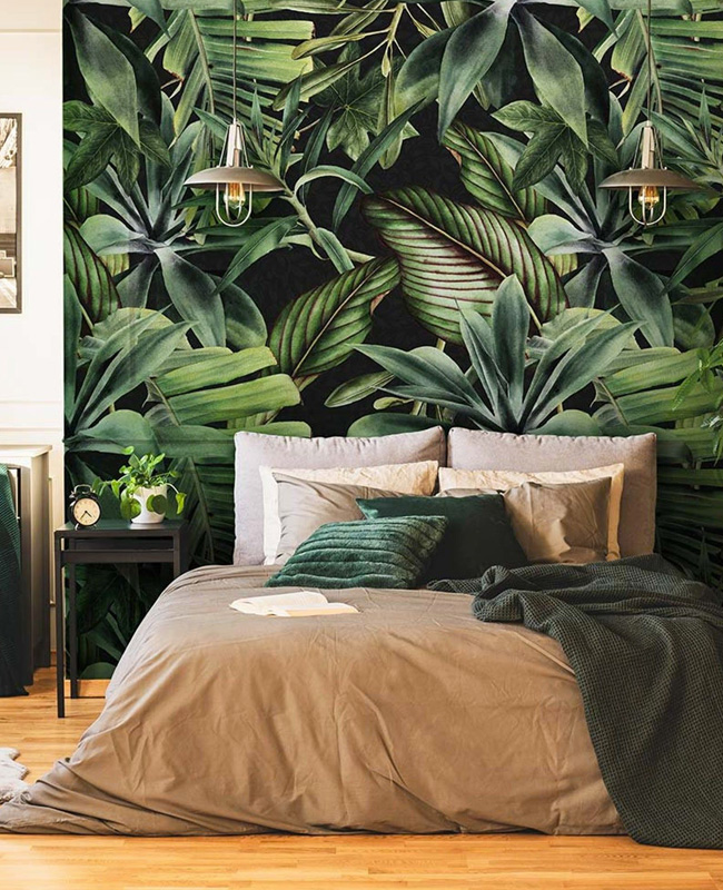 papier peint tropical vert deco chambre
