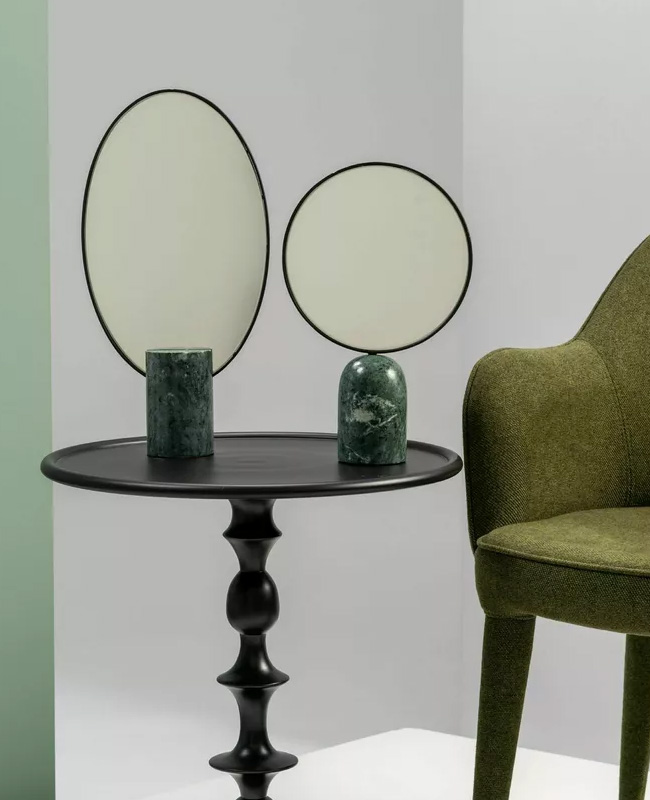 miroir rond sur pied marbre vert