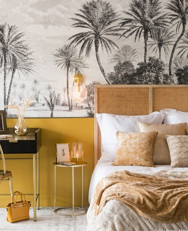 deco chambre tropical gris jaune