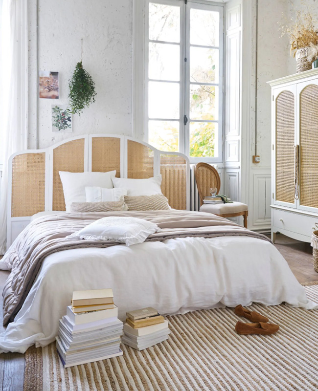tete de lit cannage bois blanc