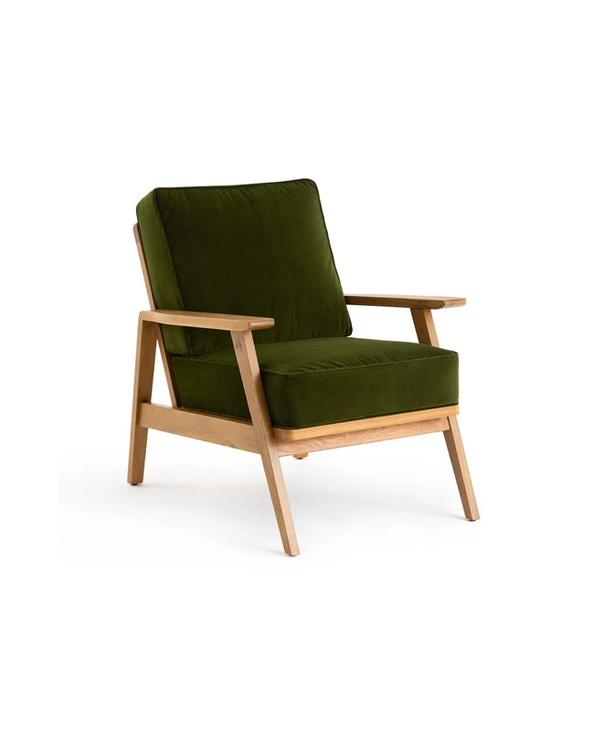 fauteuil vintage velours vert bois