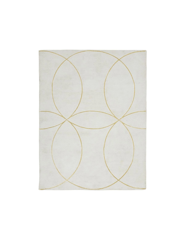 tapis blanc motifs dores ronds
