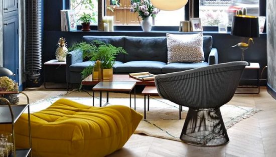 deco salon bleu jaune