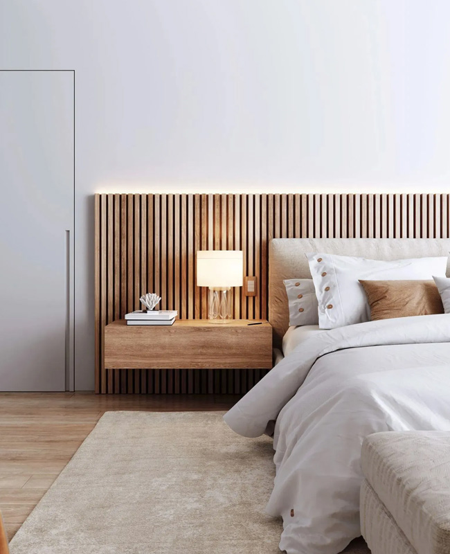 tete de lit tasseaux bois deco chambre moderne