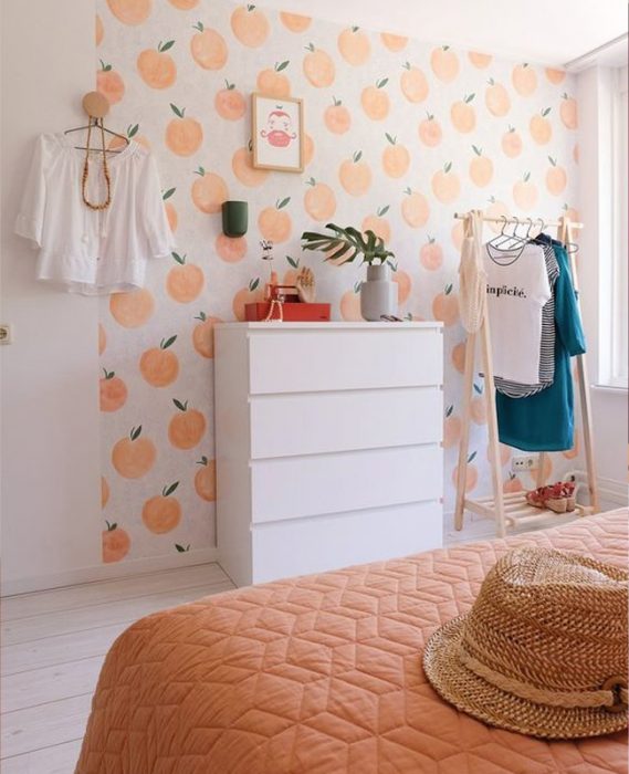 papier peint orange deco chambre ado