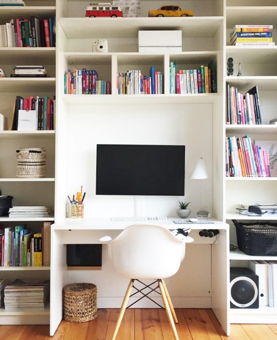 Vicco Bureau Blanc 3 pièces, avec bibliothèque et tabouret, | Blanc