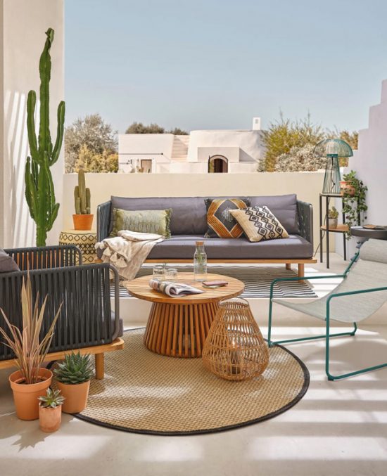Table Basse Jardin Rectangulaire Noire - Style Bois - 95x55cm - Parfaite Pour Terrasse Et Balcon