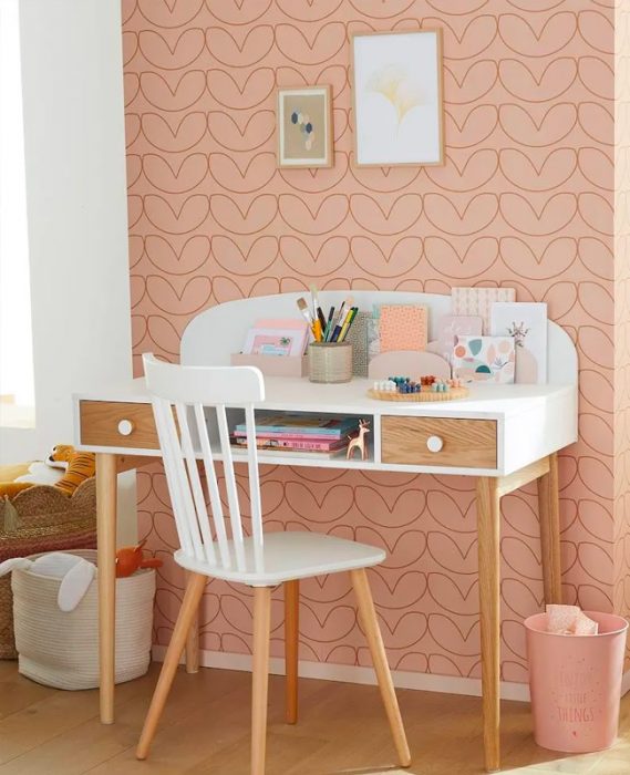 bureau enfant blanc bois rose