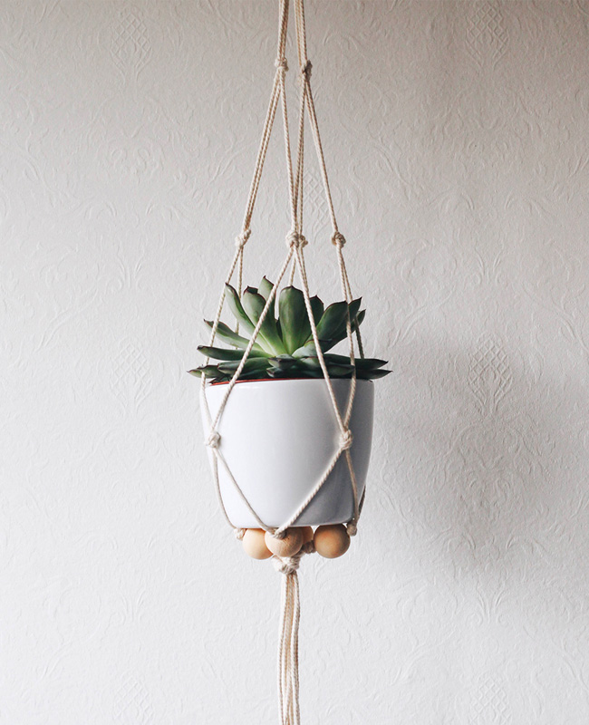 4 Paniers Suspendus Macramé - DINGFENG - Corde Chanvre Naturel - Pour Plantes Intérieur/Extérieur - Style Boho