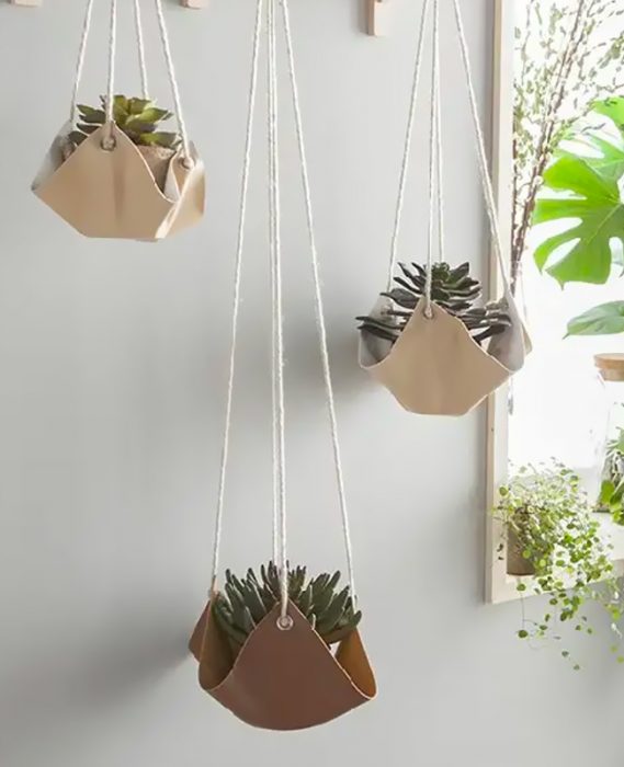 Cache Pot Suspendu Vintage Avec Corde - Décoratif Pour Plantes D'Intérieur, Mini Cactus, Bureau