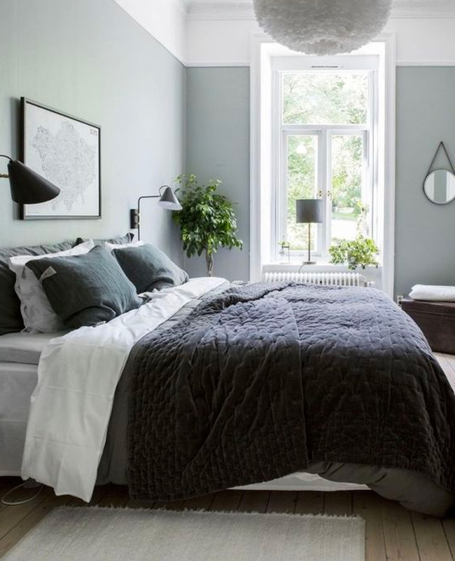 deco chambre contraste vert sauge gris
