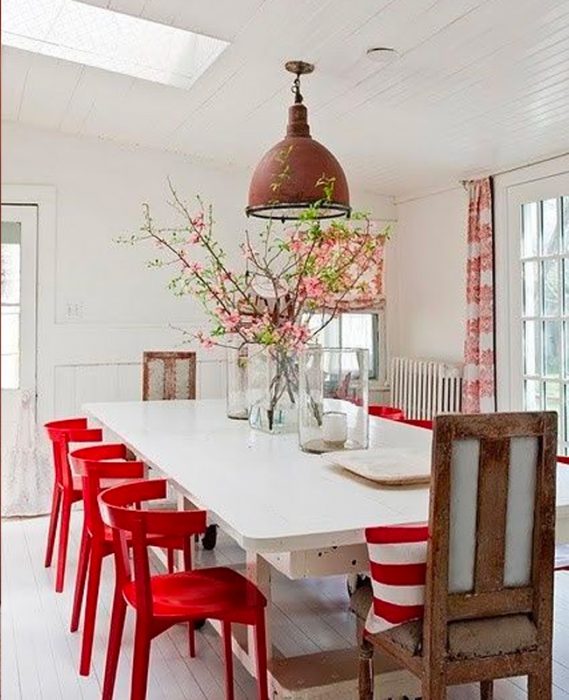 deco campagne rouge blanc salle a manger