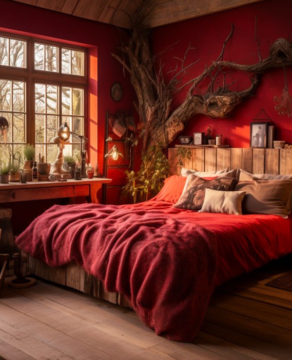 deco chambre campagne nature rouge