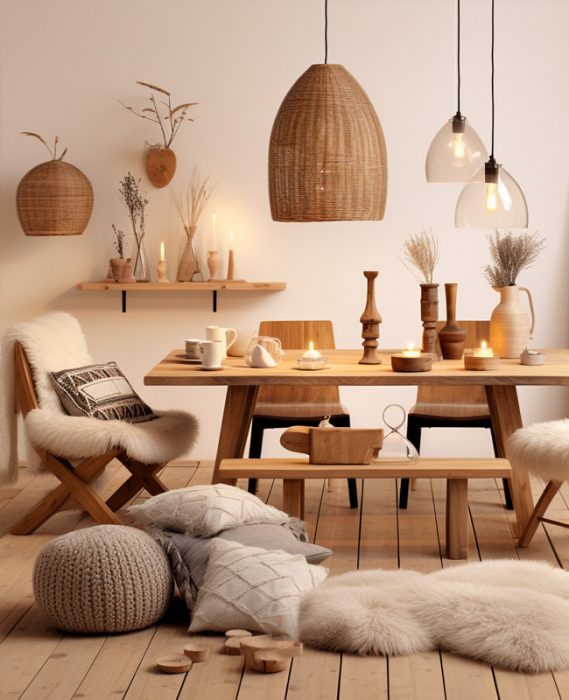 fausse fourrure deco salle a manger cocooning
