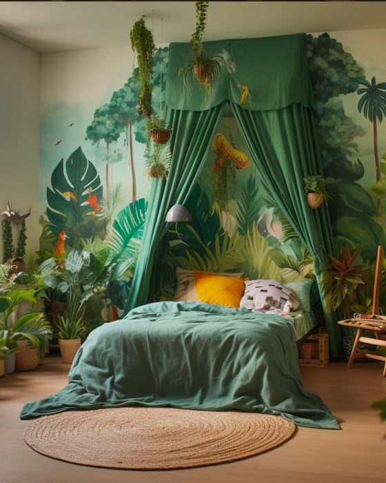 linge de lit vert deco chambre ado jungle