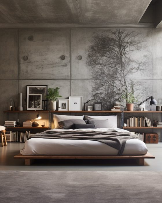 deco chambre beton gris moderne