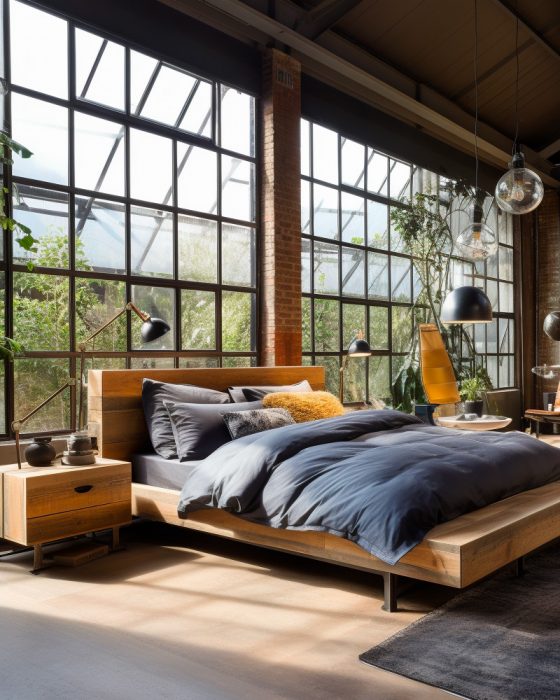 tete de lit industrielle bois deco chambre
