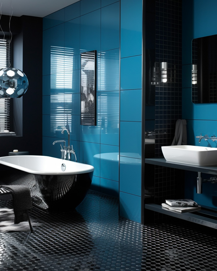 deco salle de bain moderne bleu noir