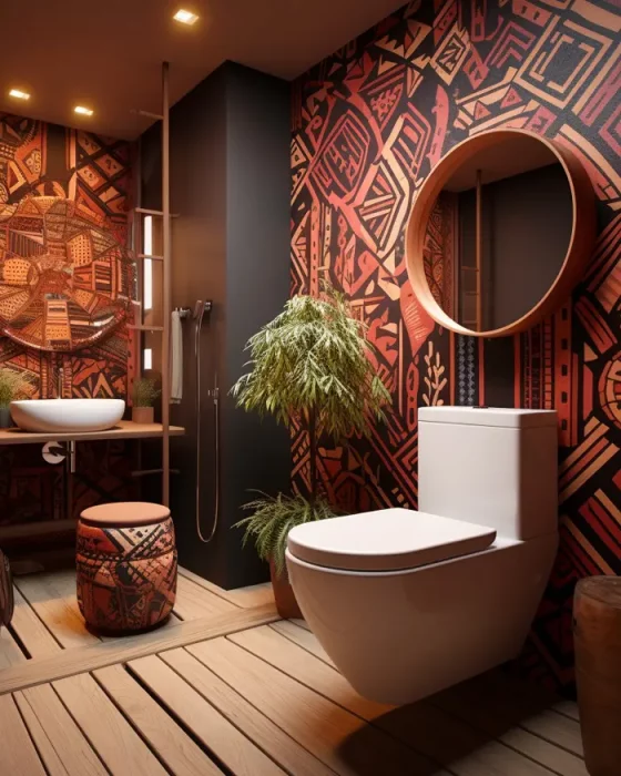 deco toilettes wc mur motif ethnique