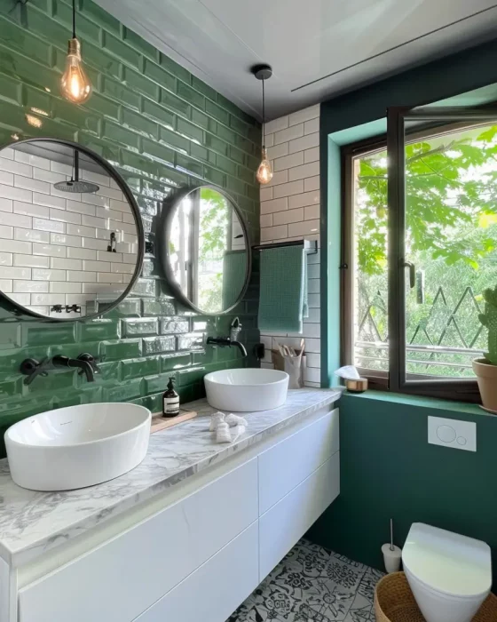 deco moderne vert noir blanc salle de bain