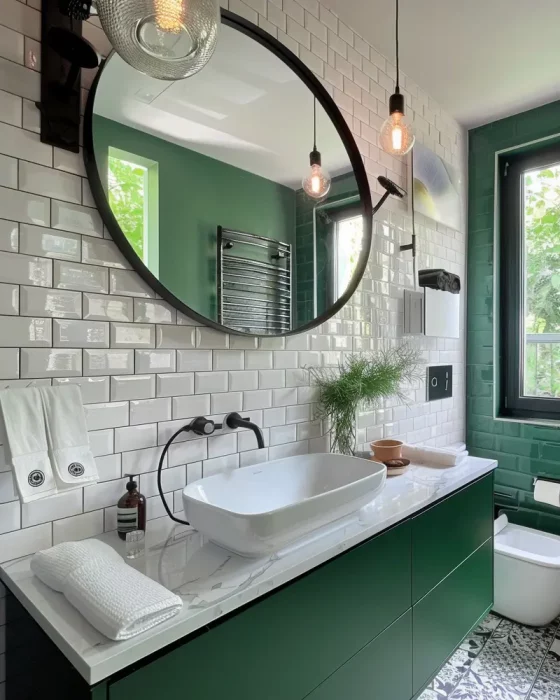 deco salle de bain moderne vert blanc