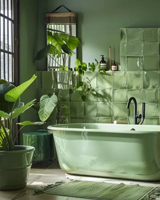deco végétale salle de bain vert