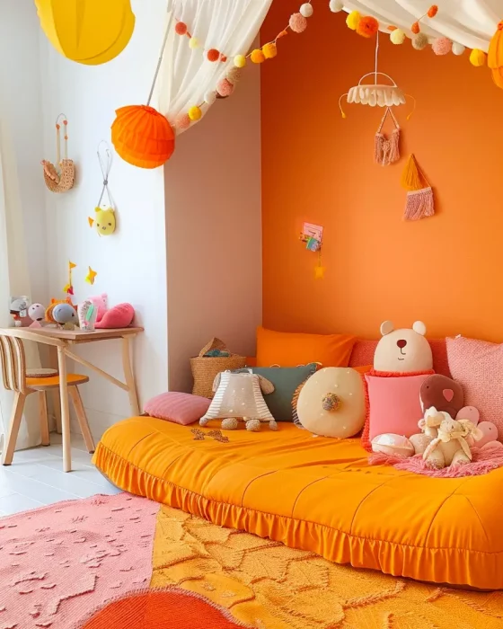 deco chambre fille orange rose