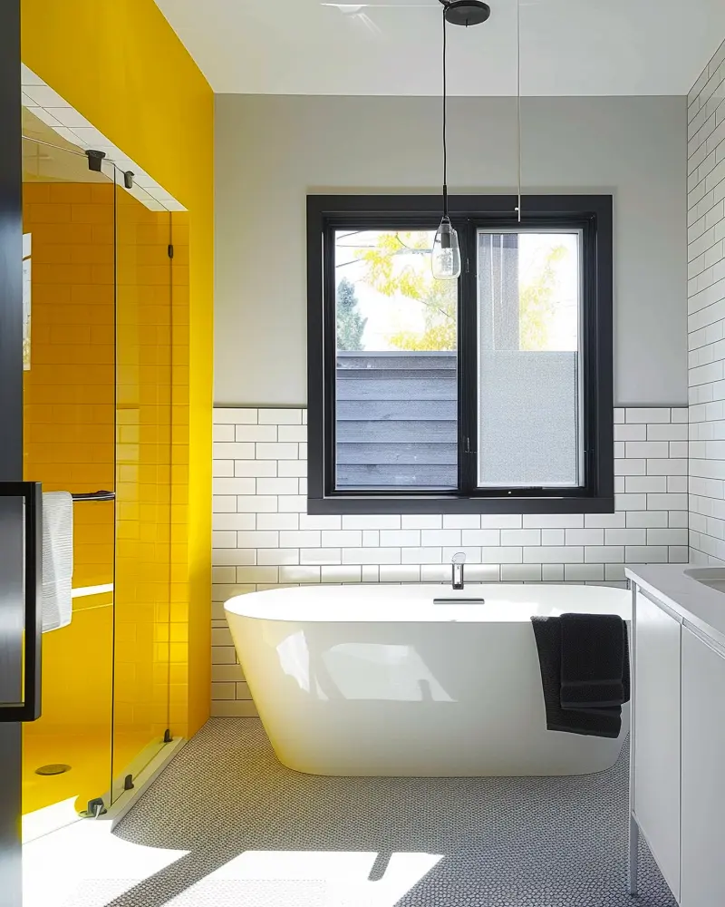 deco salle de bain moderne jaune noir